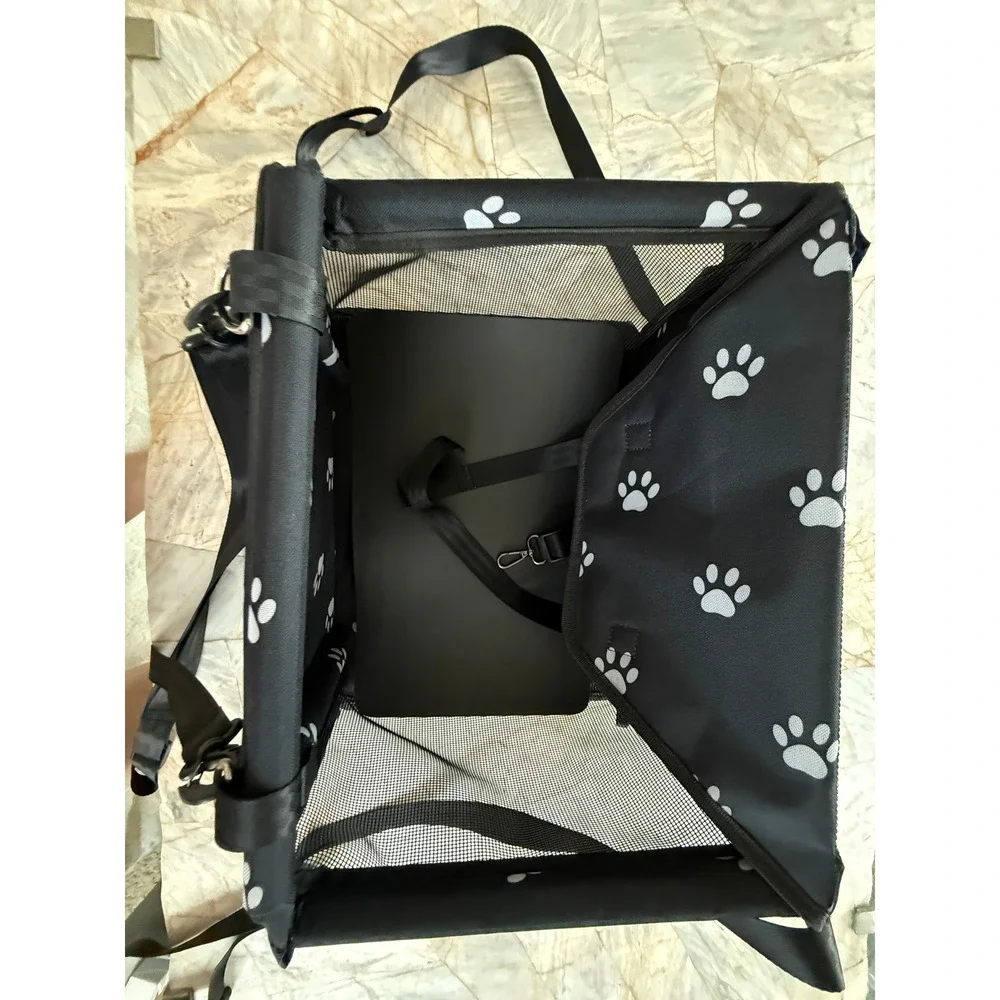 Black Paw Print Pet Car Booster Seat Small Dog Cat Travel Carrier Mesh Sides